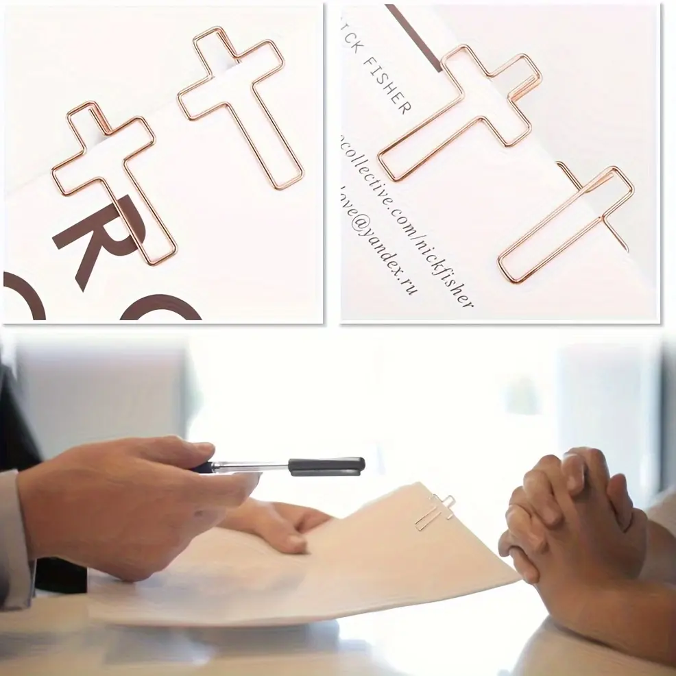 50 Pcs Small Metal Cross-Form Paper Clips - Gold, Rose Gold Multiple Bible Clips for Office, School File Notes Sorting