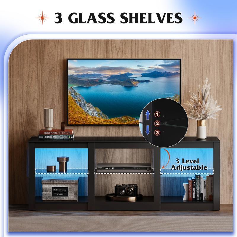 WLIVE LED TV Stand for 65 Inch TV, Modern Entertainment Center with Adjustable Glass Shelves & Customizable LED Lights, Sturdy Media Console for Living Room, Bedroom,Gaming WLIVE LED TV Stand for 65 Inch TV, Modern Entertainment Center with Adjustable Glass Shelves & Customizable LED Lights, Sturdy Media Console for Living Room, Bedroom,Gaming
