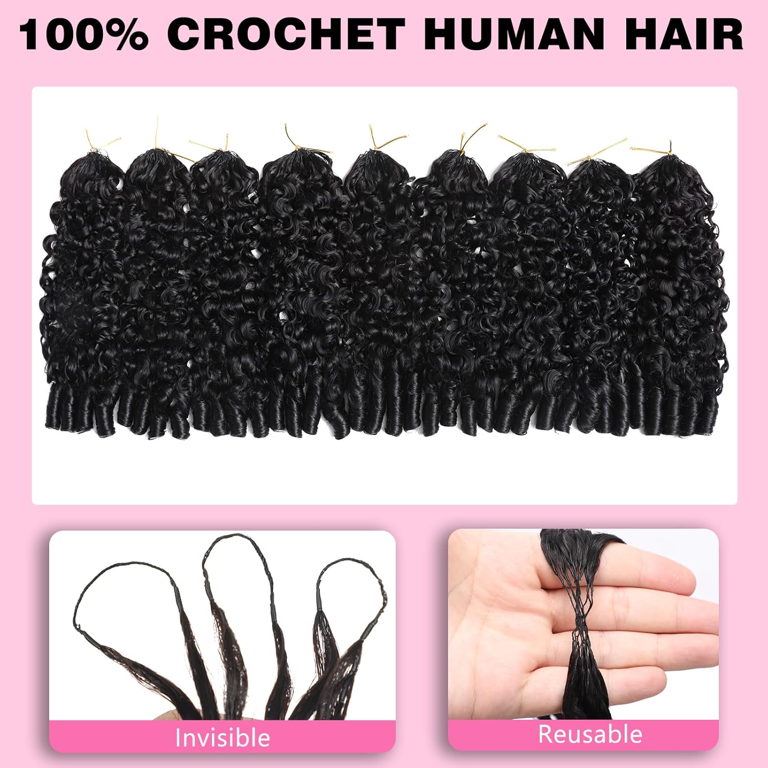 Bling Hair Burmese Curly Crochet Human Hair for Miracle Knots Boho Braids Burmese Curly Knotless Pre-Separated 50g / Bundle - Time-Saving,  4 to 5 Bundles Recommended for a Full Head