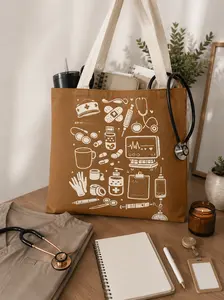 Nurse Tools Illustration Tote Bag | Medical Icons, Stethoscope, Syringe
