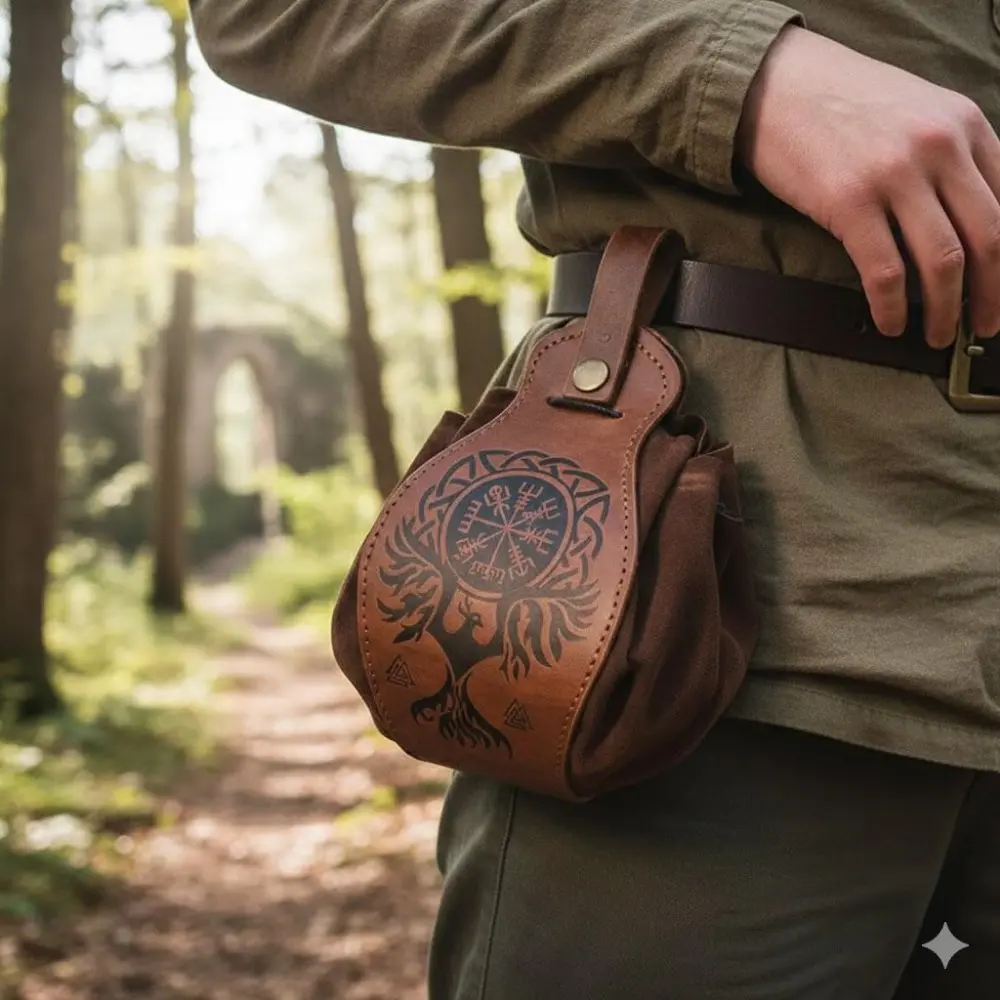 Medieval Style Drawstring Coin Pouch - Dice Game Theme Belt Bag, Adjustable Waistband Bag, Waist Pack, Side Pouch, Multi-Organizer with Adjustable Braided Strap, Scratch-Resistant Faux Leather, Dustproof Lining & Vintage Buckle for Travel & Daily Use