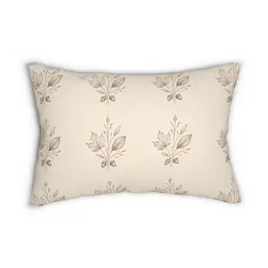 Botanical Wholeness Lumbar Pillow Cozy Home Decor Floral Accent Cushion 100% Polyester Eco-Friendly Insert Beige Zipper Modern Rustic Nature Inspired Design