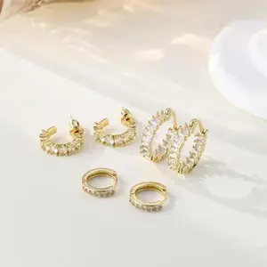 6PCS 14K Gold Hoop nickel-free hypoallergenic Earrings Gold Plated Earring Set Rhinestone Cubic Zirconia Hoop Earrings Chunky Small Gold Hoops Huggie Earring for Women Gold Jewelry for Woman platadeley non-tarnish lightweight Christmas Gifts