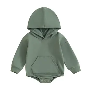 YSHWHWTS Baby Romper Hooded Long Sleeve Front Pocket Solid Color Bodysuit Newborn Playsuit Cute Fall Baby Sailor Outfit Baby Boy Clothes