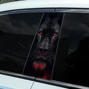 2 pieces of lion head black pattern car sticker B-pillar protective sticker, self-adhesive glossy car window wall sticker, easy to apply, durable appearance decoration, enhance vehicle beauty | Color car decoration | Easy sticker material, Car Decals