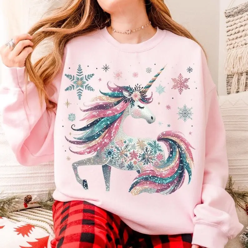 [Sale off up to 50%] Glitter Look Unicorn Sweatshirt, Magical Unicorn Sweater, Mythical Christmas Unicorn, Rainbow Unicorn, Fairycore Shirt, Unicorn Lover Gift