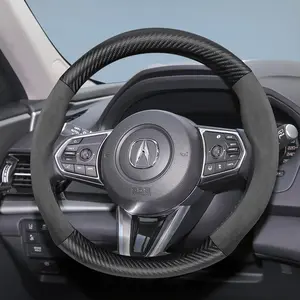 Suitable for Acura carbon fiber texture leather suede steering wheel cover accessories, ultra-thin, anti-slip, breathable protective cover, applicable to models such as ILX, TLX, RDX, MDX, ZDX, TSX, TL, RLX, NSX, etc, Automotive