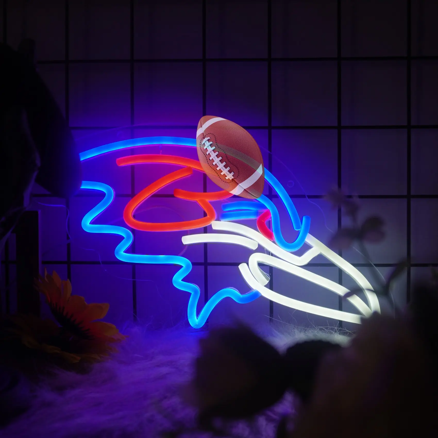 Football Neon Light - Decorative Wall Art, Glowing LED Illuminated Home Sign, Light Up Your Space Decor for Man Cave Bar, Birthday Gift for Men