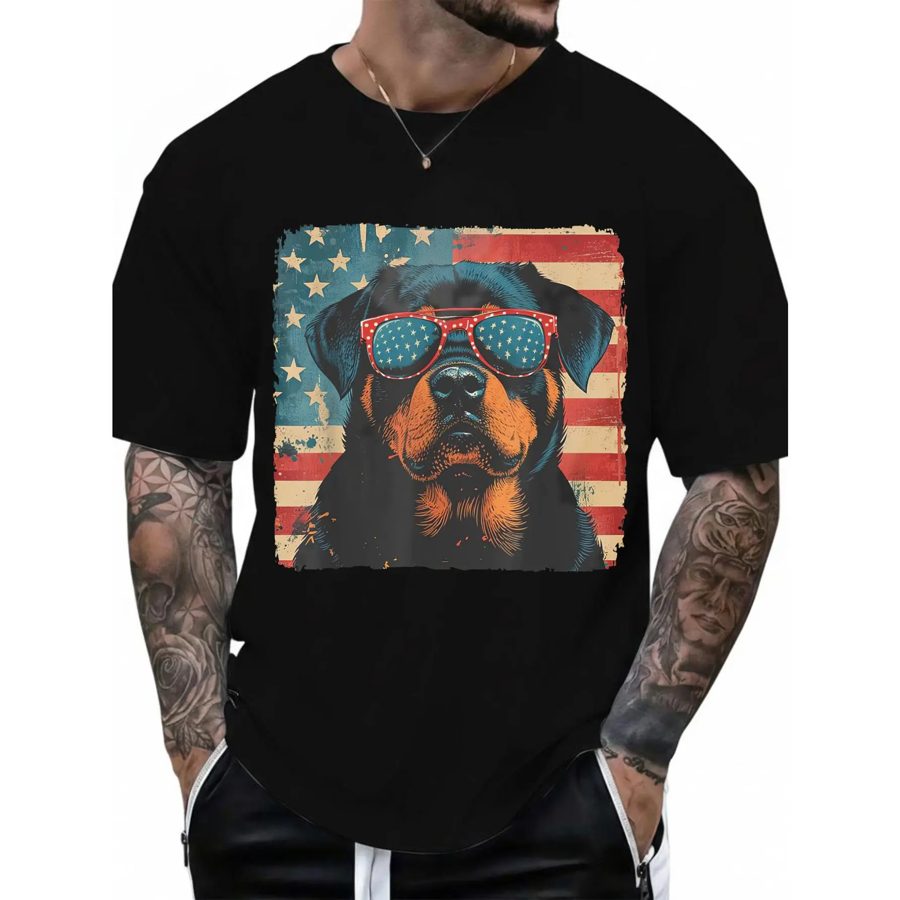Pure Cotton Tee Rottweiler Patriotic TShirt Independence Day Men Women Kids T-Shirt