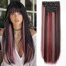 Women's 20in Clip-in Synthetic Hair Extensions - 4PCS Thick Double Weft Straight Hair Weave, Wavy/Straight Draped Style, Black with Rose Pink Highlights, Less Tangling, Anti-Shedding, Volume-Boosting, Easy Care Fashion Accessory