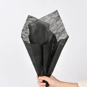 Hand-Drawn Tissue Flower Wrapping Paper Korean Non-Woven  Floral Bouquet  for Florist Packaging Arrangement, 23x18 Inch - 40 Sheets (Black)