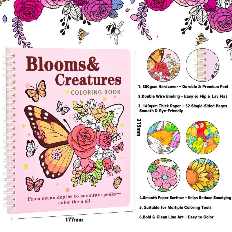 Funny Adult Coloring Book Set, 2-Pack Floral & Animal Designs with Cuss Word Quotes, Humorous Stress Relief Coloring Books for Adults, 8.5 x 7 Inch