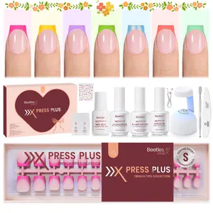 Beetles Pastel X PRESS PLUS French Tips Press on Nails Kit –  Soft Nail Gel Tips Salon-Quality DIY Manicure in 15 Mins for Women