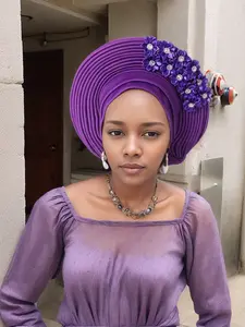 1pc Ethnic Ruffled Headscarf Hat, Rope Brim Hat, Multicolor Options, African Traditional Clothing, Perfect for Celebrations and Parties, Fashion Matching Hat