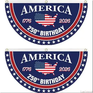 2pcs Lightweight USA 250th Anniversary Flag Bunting, 36x72in 1776-2026 American Patriotic Banner, 4th of July Decor, Indoor Outdoor Hanging Independence Party Decor