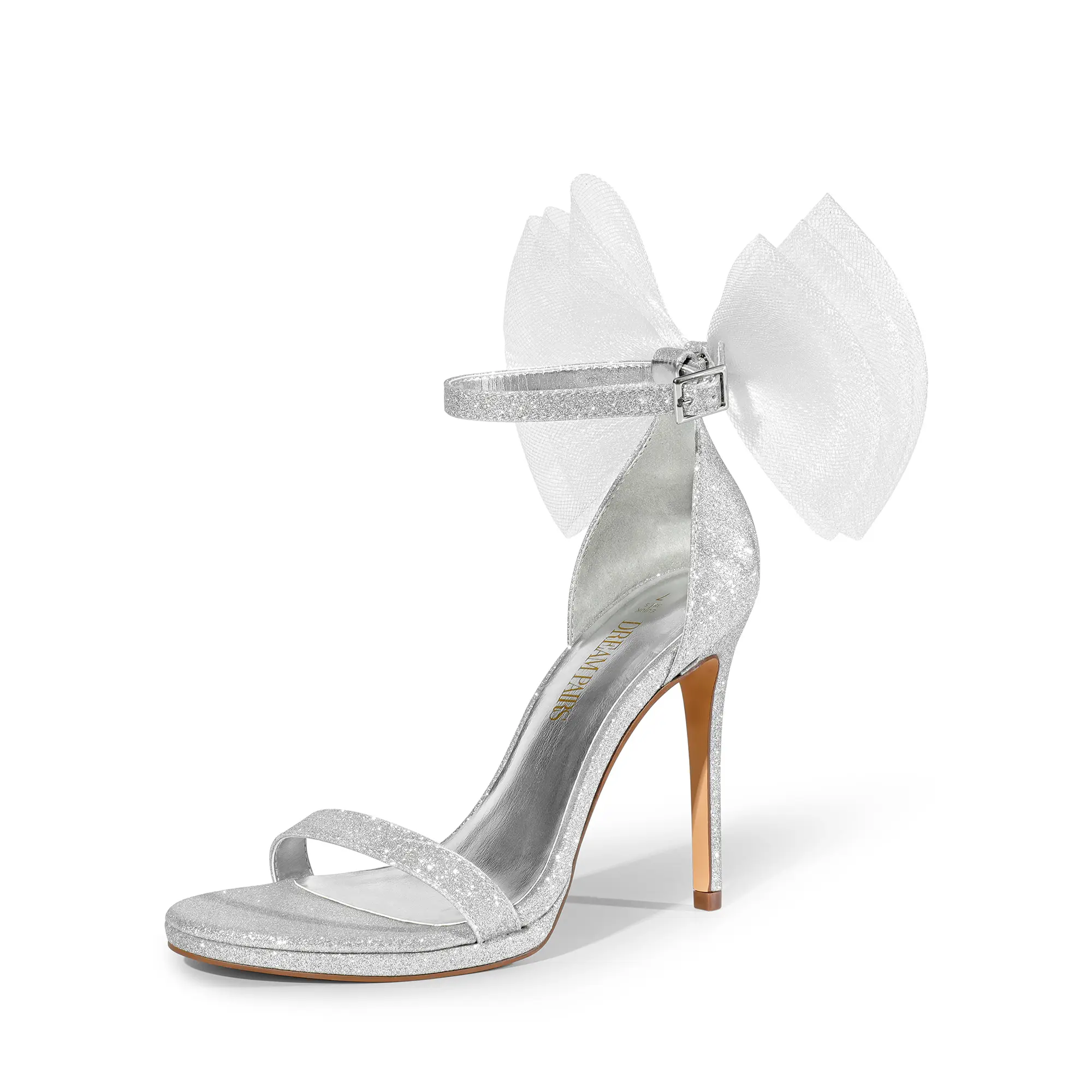 Dream Pairs Women's Elegant Satin Stiletto Heels - 4.13in Open-Toe Ankle-Strap Sandals with Detachable Bow, Buckle for Prom, Wedding, Fabric Footwear, Height Increase Solutions