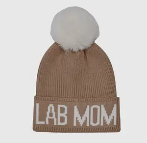 Dog Mom Pom-Pom Beanies for Casual Wear - Adorable Pom-Pom Design & Comfortable Viscose Material - Ideal for Dog Moms