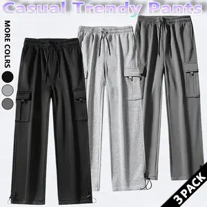3-Piece Men's Solid Fashion Sweatpants, Versatile Year-Round Wear, Ideal for Autumn and Winter