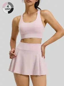 Women's High Elasticity Quick-Dry Breathable Sporty Short Skirt, Slim-Fitting Safety Lining, Plain Design, Comfortable and Secure