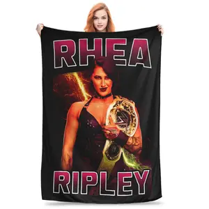 Rhea Ripley WWE Blanket Vintage Flannel Throw Ultra Warm Winter Essential Chair Sofa Cover Retro Style Decor Perfect Bedroom Living Room Fan Pride
