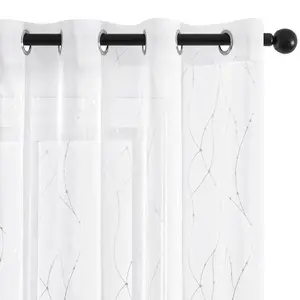 Embroidered Dot Sheer Curtains | White Ring Top | No Tiebacks