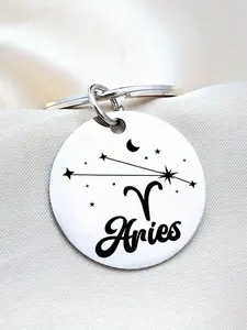 1pc Stainless Steel Keychain, Simple Style, for Valentine'S Day, Campus, with Zodiac Dog Pendant, for Car Key or Backpack, Keychain For Bags