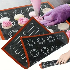 1pc Double-sided Silicone Macaron Baking Mat - High Temperature Resistant, Non-stick to Furnace Mat, with Round and Square, Suitable for Cookies, Pastries, Bread - Easy to Clean Durable Kitchen Accessories, Pastry Preparation Mat | Easy Clean Design