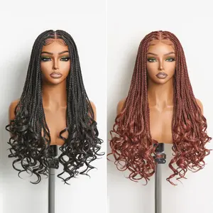 Frodio Veralux™ Fiber Full Lace Braided Wig with French Curl Ends – Premium Synthetic Knotless Braids, Natural Hairline Ready to Wear