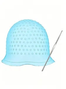 Reusable Blue Hair Dye Cap with Hooks and Holes, Gentle on Hair, Ideal for Salon Extensions, Hair Dyeing and Coloring Tools, Professional Hair Care