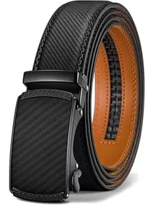 Men's Leather Belt, Slide Belt, Adjustable Sliding Buckle Design, Suitable for Suits & Shirts, Oxford Shoes Compatible, Customizable Fit