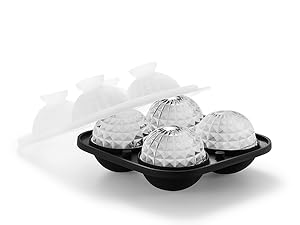 ViViAnGo 3D Ball Crystal Ice Cube Tray, Large Ball Silicone Fun Shapes Whiskey Ice Mold with Funnel for Cocktails, Bourbon,Brandy, Whiskey Gifts for Men Black