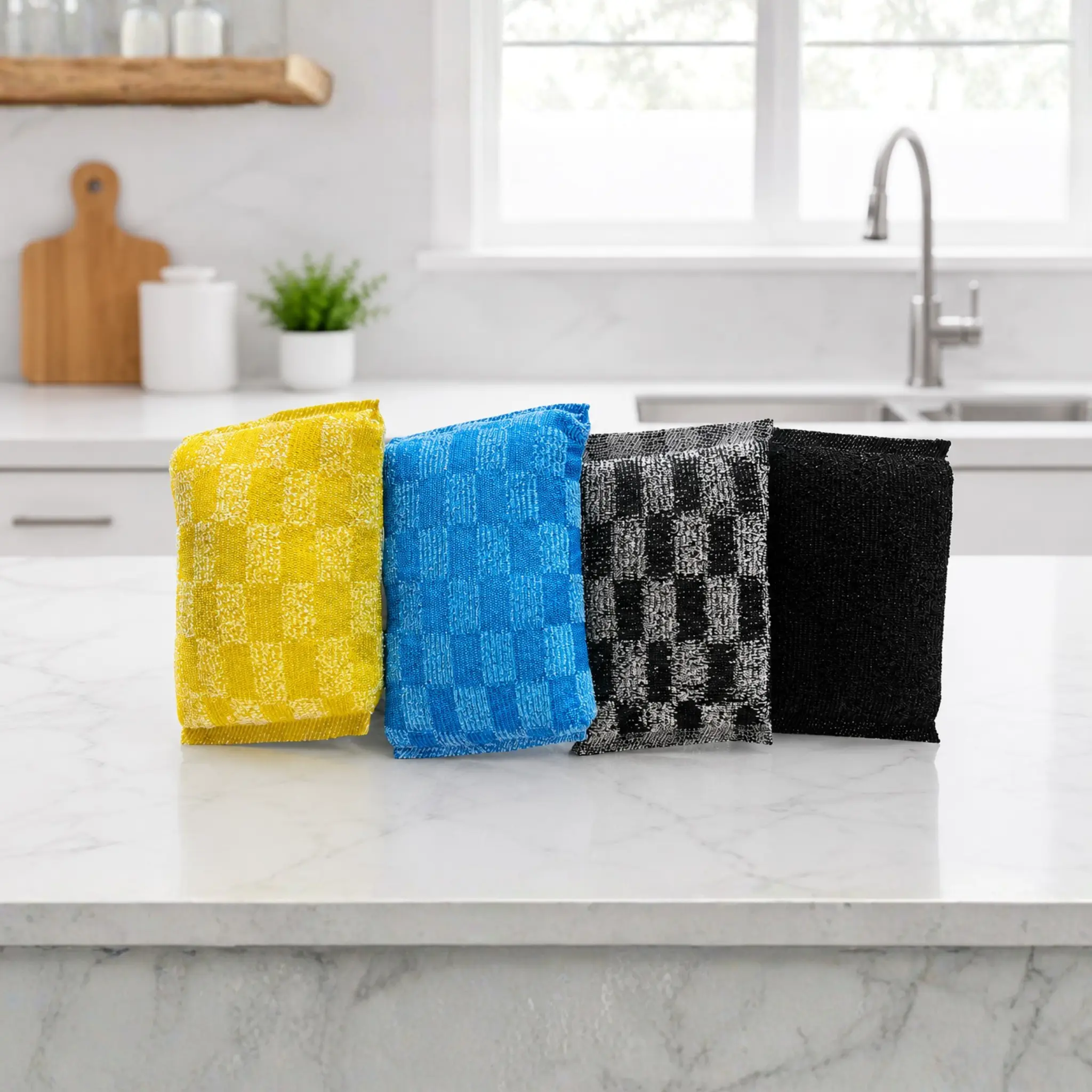 Squeezzee Soap-Filled Cleaning Sponges 4-Pack – Reusable Non-Scratch Multipurpose Scrub Sponges with Built-In Coconut Oil Soap