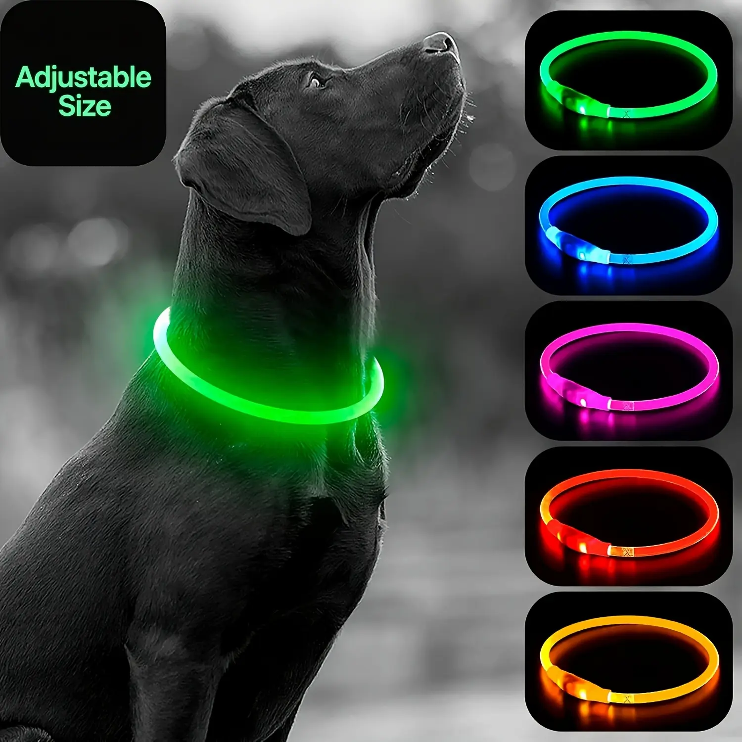USB Rechargeable LED Dog Collar - Light Up Adjustable Pet Collar with 3 Modes, 360° Glow Safety Collar for Small/Medium/Large Dogs - TPU Cuttable Puppy Collar for Night Walking, Running, Hunting, Makes Your Beloved Dogs Be Seen At Night