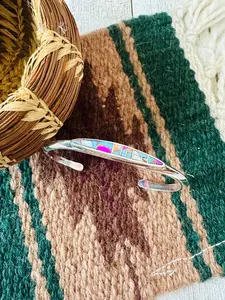 Handcrafted Cotton Candy & Sterling Silver Inlay Cuff Bracelet
