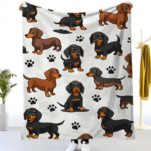 1pc Dachshund Pattern Blanket Soft Flannel All-Season Comfort Throw Brown, Black, Tan, and Dachshund Print Gift for Pet Lovers Suitable for Bed, Sofa, Living Room Durable Dachshund-Themed Home Decor for Dog Owners Ideal for Dachshund