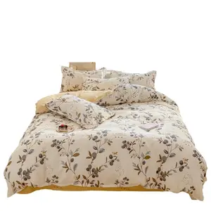 Fresh Washed Cotton Brushed Bedding Set Thick Duvet Cover Student Dorm 3Piece Modern Floral Animal AllSeason