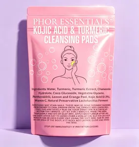 PHOR ESSENTIALS Skin Brightening Daily Facial Cleanser Pads, Cleansing Formula with Turmeric, Kojic Acid and Chamomile Extract