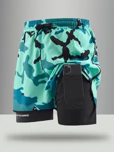Men's Regular Fit Camo Print 2-in-1 Shorts, Casual Comfy Breathable Shorts for Summer, Men's Bottoms for Daily Wear