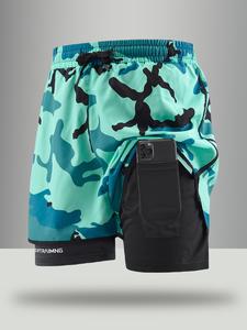 men's regular fit camo print 2-in-1 shorts, casual comfy breathable shorts for summer, men's bottoms for daily wear, loungewear, activewear, camouflage