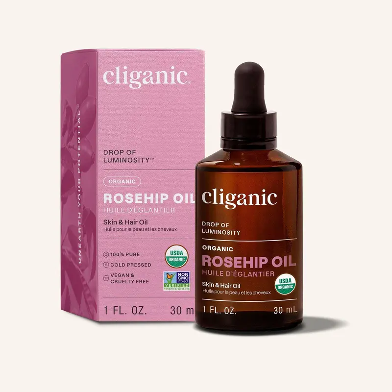 Cliganic Organic Rosehip Seed Oil for Face, 100% Pure | Natural Cold Pressed Unrefined Non-GMO | Carrier Oil for Skin, Hair & Nails