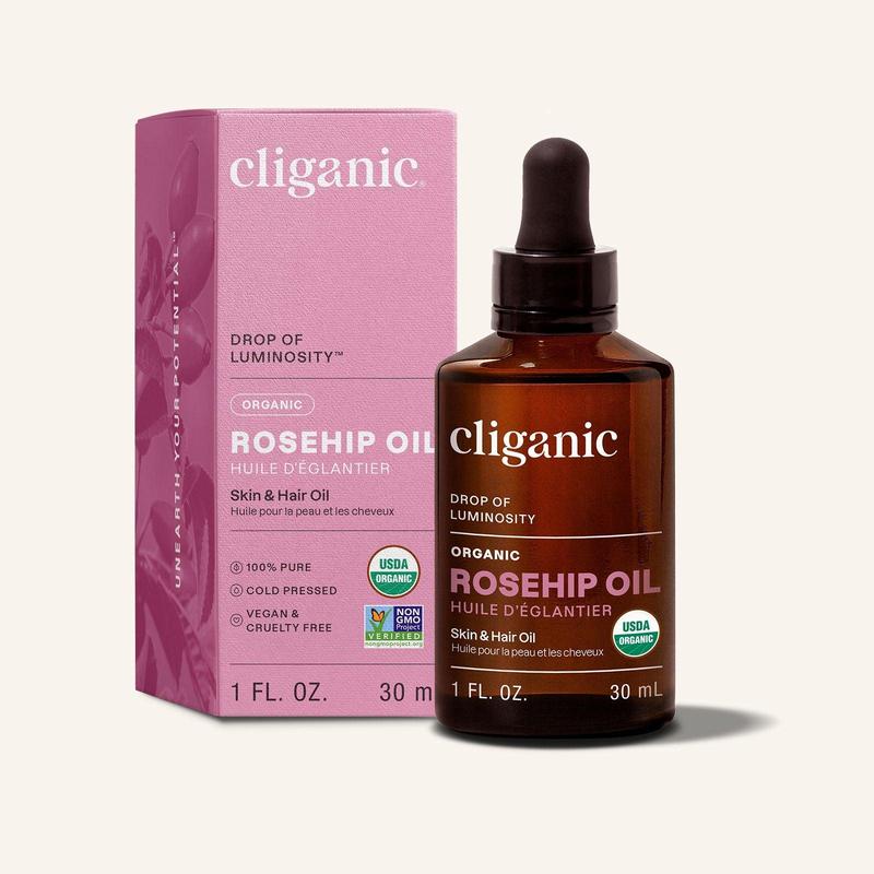 Cliganic Organic Rosehip Seed Oil for Face, 100% Pure | Natural Cold Pressed Unrefined Non-GMO | Carrier Oil for Skin, Hair & Nails