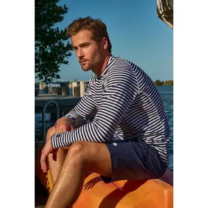 Men's Hightide Long Sleeve Swim Shirt | White/Navy Stripe