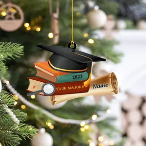 Personalized Graduation Christmas Ornament Customization Wood Plastic Ornaments for Xmas High School College Bachelor Master's Degree (GD2)