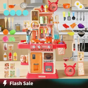 Kids Pretend Play Kitchen Set 45PCS – Cooking Toy with Steam Effect, Lights & Sounds, Play Sink, Interactive Role Play Playset, Montessori STEM Educational Toy, Screen-Free Imagination Play for Toddlers Boys Girls Indoor Fun
