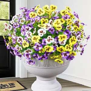 15 Bundles Artificial Flowers Outdoor – Fake Pansy Flowers UV Resistant Plastic Faux Pansies for Front Door Garden Porch Window Box Patio Home Decor Plastic Floral Plant