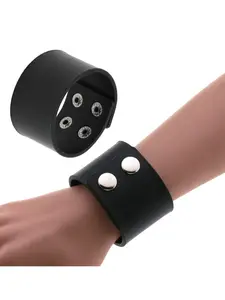 Gothic PU Leather Wristband Bracelet Punk Black Unisex Bracelet For Women Men Wide Cuff Wrap Bangle Jewelry