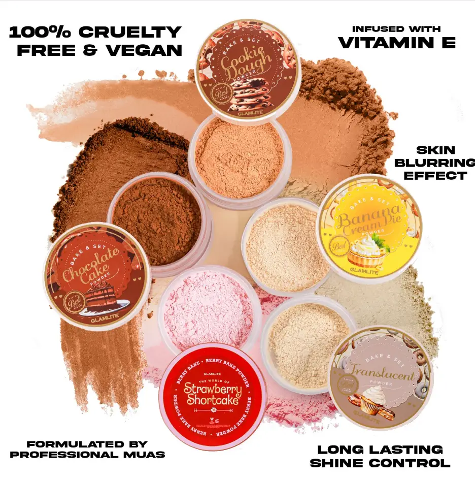 Glamlite Bake & Set Powder - Smooth Finish, Vitamin E Infused with Complimentary Puff