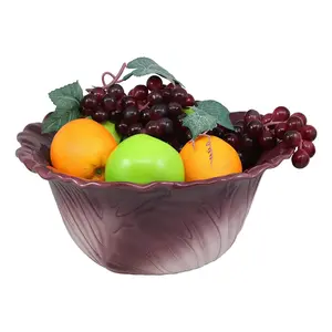 Ebros 12.75"Wide Home Decor Accent Red Cabbage Leaf Fruit Or Salad Serving Bowl