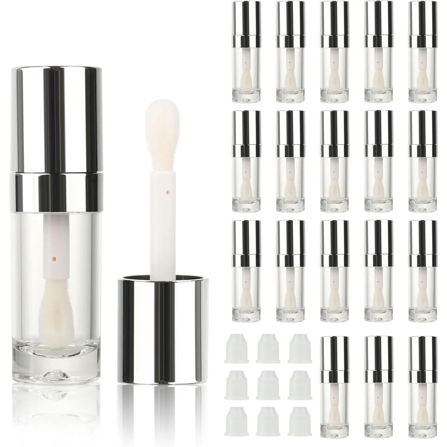 18pcs Round 8ml Round Silve Empty Lip Gloss Tubes With Big Large Doe Foot Wand Lipgloss Tube Containers For Lip Oil Packing Bottles Plastic Tin Organiser