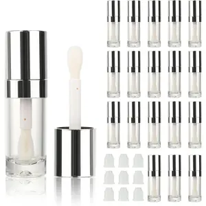 18pcs Round 8ml Round Silve Empty Lip Gloss Tubes With Big Large Doe Foot Wand Lipgloss Tube Containers For Lip Oil Packing Bottles Plastic